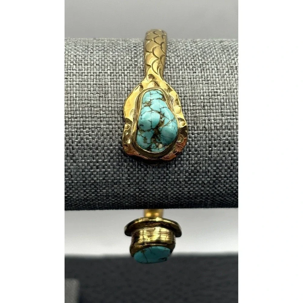 Cleobella Blue Turquoise Stone Mermaid Scale Pattern Cuff Bracelet 7.25